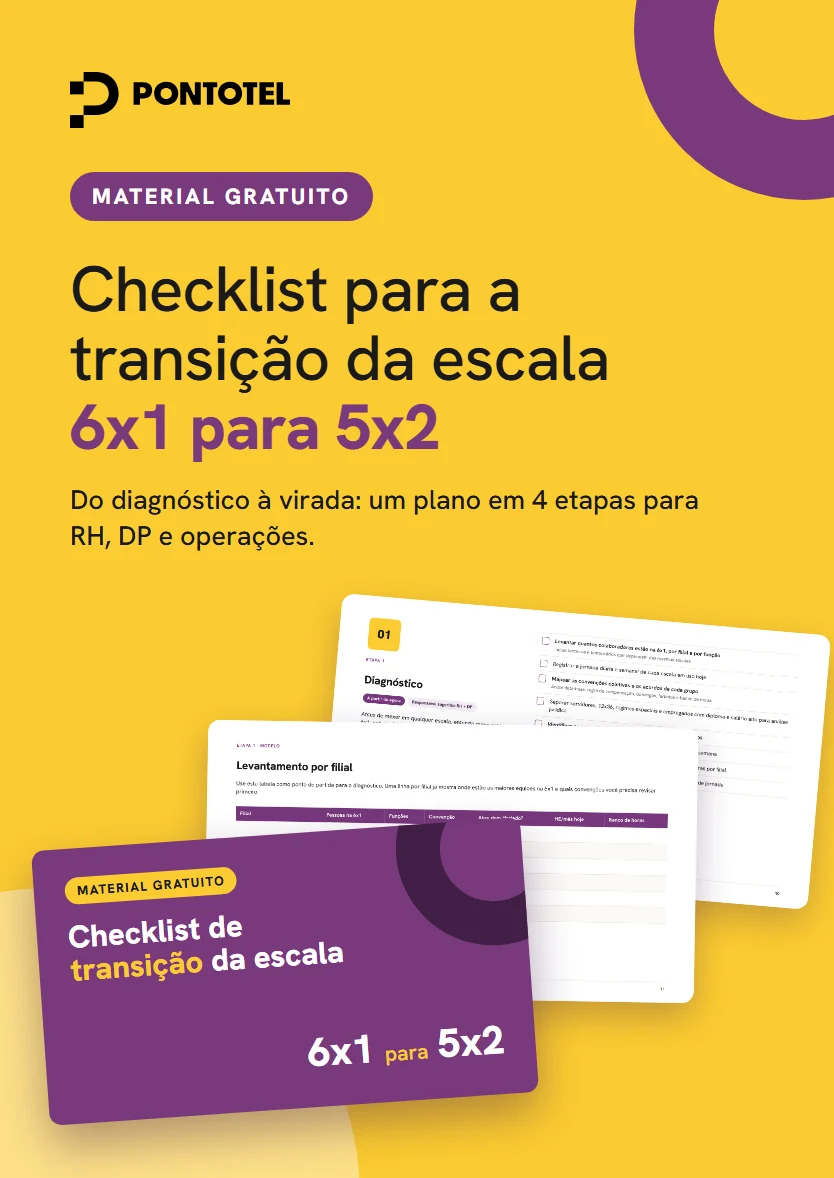 Material gratuito: checklist para a transição da escala 6x1 para 5x2, com 24 páginas e 4 modelos prontos