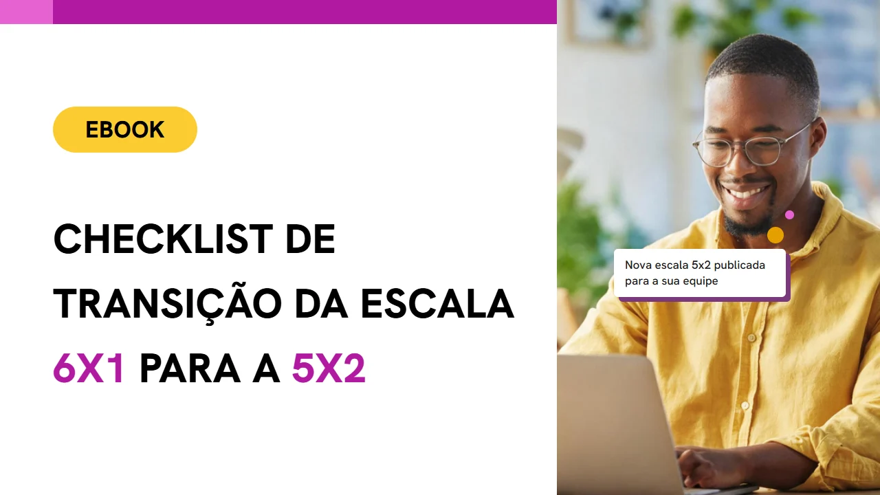 Capa amarela do ebook Checklist de transição da 6x1 para a 5x2, com a semana de trabalho comparada