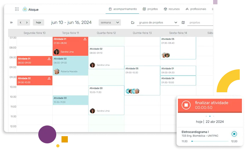 Tela de gestão de tarefas do timesheet da Pontotel 