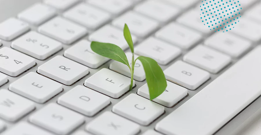 Uma planta nascendo em uma tecla de teclado