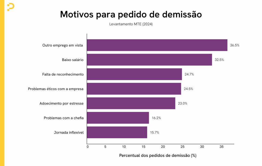Gráfico mostrando os principais motivos para pedidos de demissão em 2024