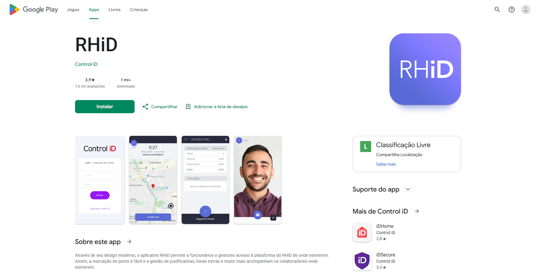 Tela do app RHiD na Google Play Store
