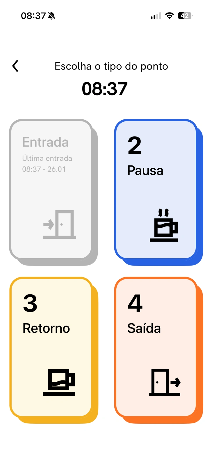 App Pontotel, tela de escolha do tipo de ponto