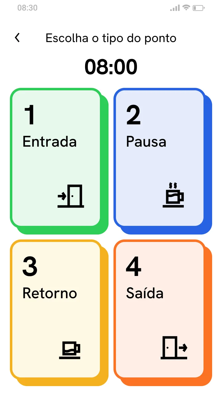 App Pontotel mostrando tela de seleção de tipo de ponto — interface limpa e direta