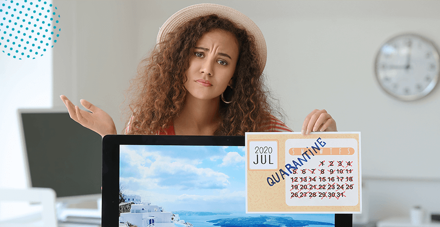 imagem de uma mulher com aparência frustrada segurando o calendário com as datas riscadas